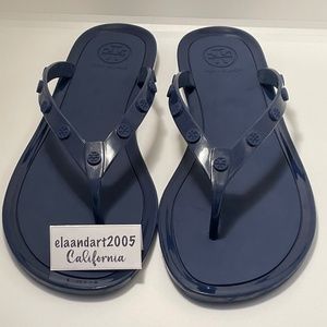 Tory Burch New in Box!  Studded Logo Jelly Flip Flop NEW Size 10 Navy Sea